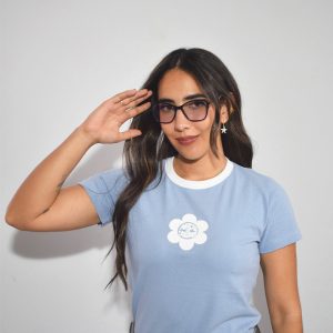 CAMISETA AZUL FLOR